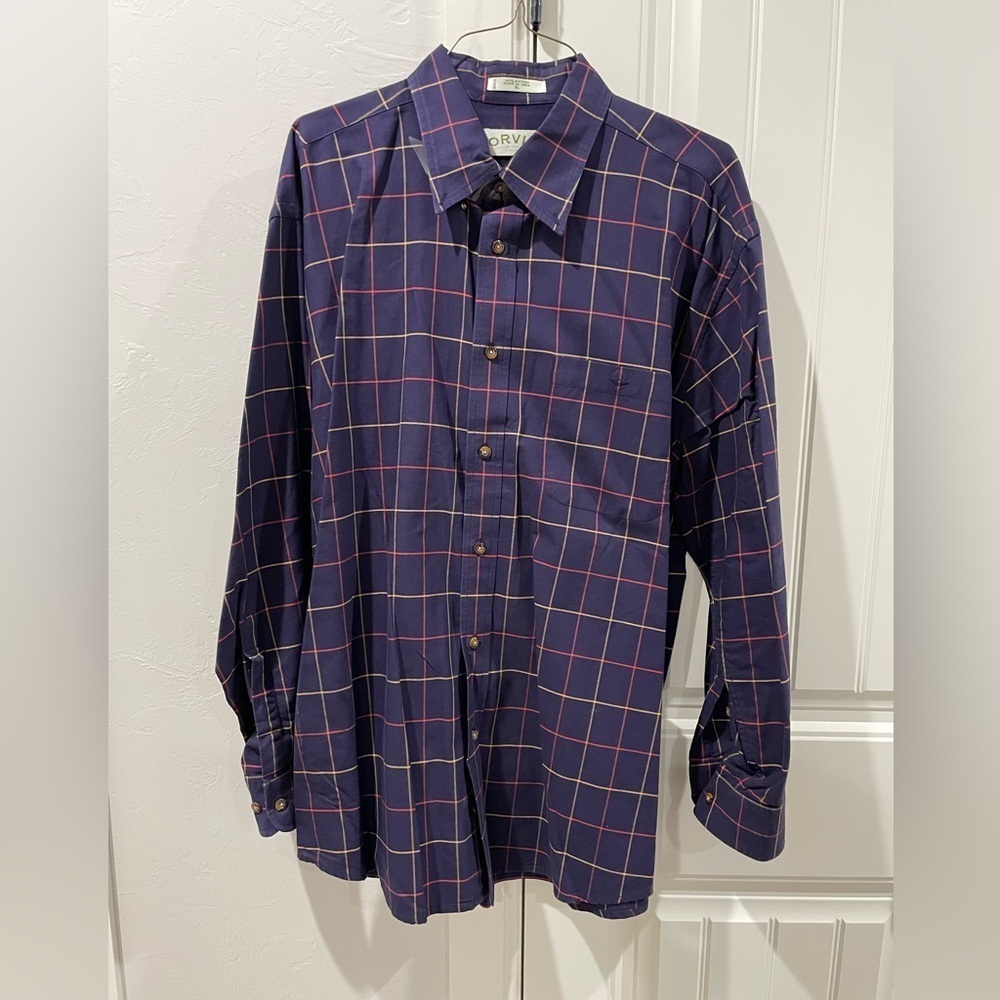 Orvis Men's Blue and Red Plaid Shirt - Picture 1 of 4